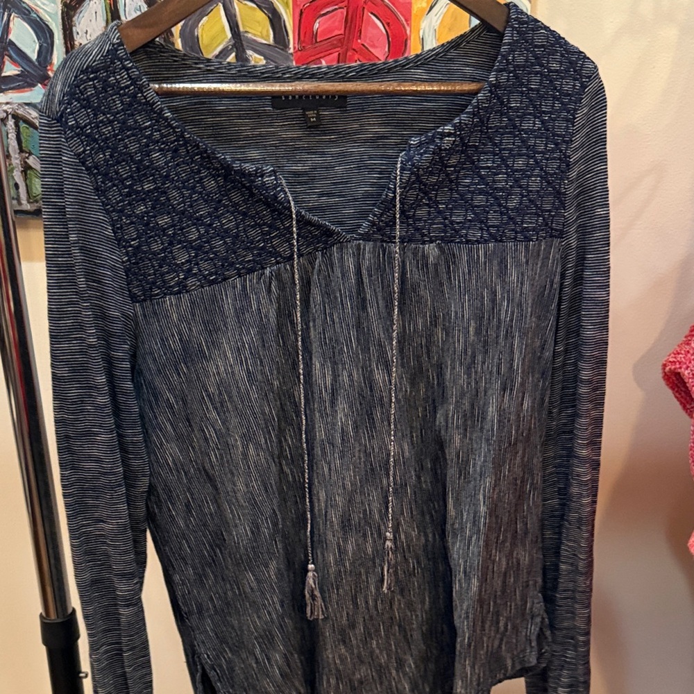 Sanctuary Poetta embroidered Navy and Blue Textured Blouse